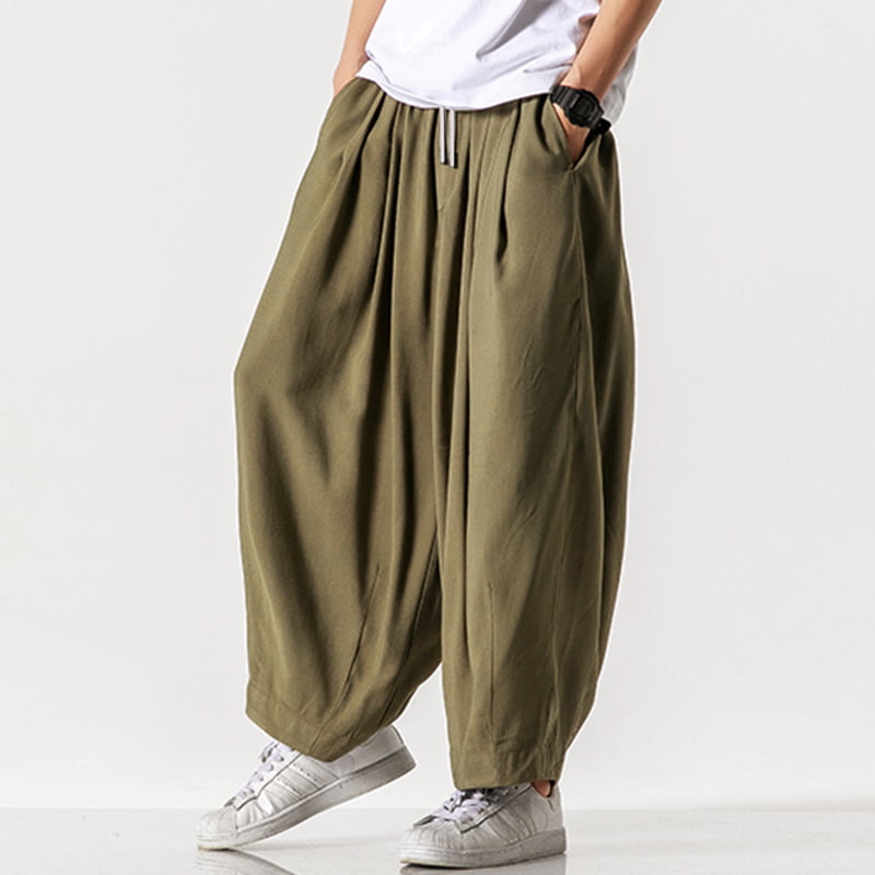 Esast Mens Fashion Cotton Linen Harem Pants Elastic Waist Casual Printed Baggy Pants 