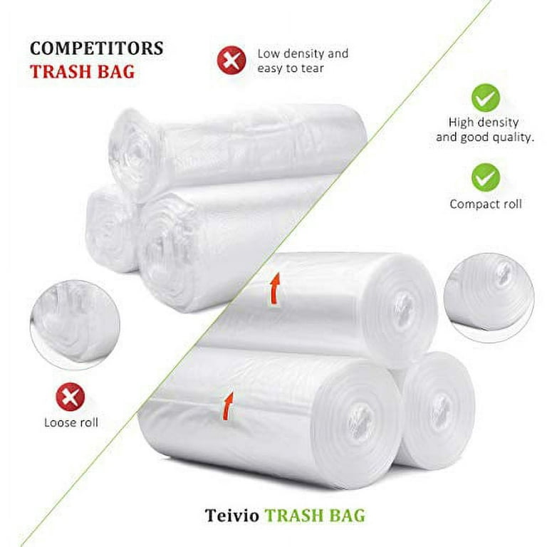 1.6 Gallon/220pcs Strong Drawstring Trash Bags Garbage Bags by Teivio, Bathroom  Trash Can Bin Liners