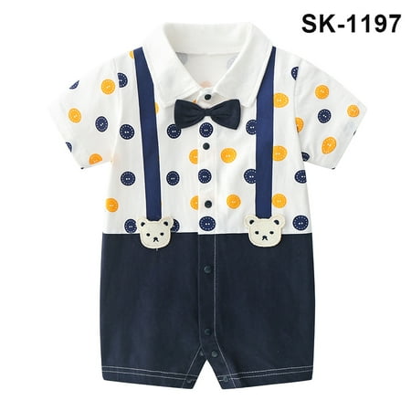 

Journey Baby Boys Summer Gentleman Romper Jumpsuit Wedding Outfit with Bow Tie Short Sleeves Toddler Infant(SK-1197 86cm)