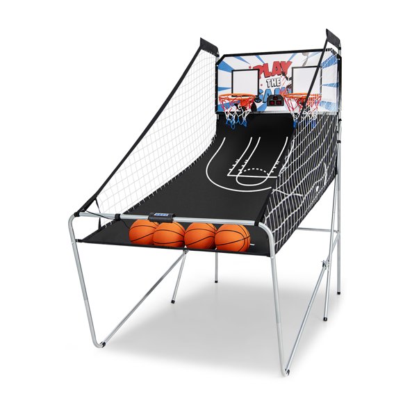 Patiojoy Foldable Dual Shot Basketball Arcade Game Indoor & Outdoor 1-4 Player Basketball Game w/ Electronic Scoring System