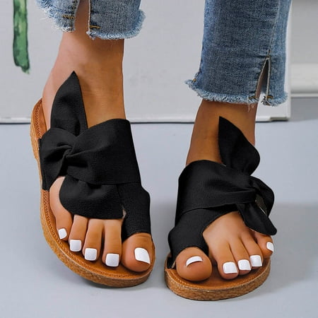 

Aueoeo Summer sandals for women 2022 Thong Flat Sandals With Bow-embellished Toe Thongs