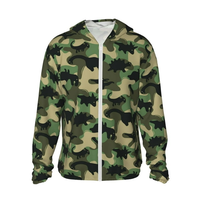 Disketp Camouflage Dinosaure pour Hommes Protection Solaire Chandail à Capuchon Performance Manches Longues Pêche Extérieur Léger-Petit