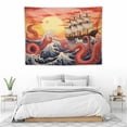 thumbnail image 3 of ONETECH Japanese Anime Tapestry Wall Hanging, Sea Monster Octopus Sailboat Japan Wave Cherry Blossoms Sunset Sailboat Wall Tapestries, Asian Cool Tapestry for Boys Guys Girls Bedroom Home Dorm, 3 of 7