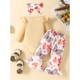 thumbnail image 3 of Arvbitana Baby Girls Jumpsuit Outfits Long Sleeve Letter Print Romper + Butterfly Floral Print Flared Pants + Headband 3M 6M 9M 12M 18M Newborn Infant Cute Clothes, 3 of 9