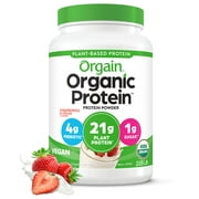 Orgain Organic Plant Based Protein Powder, Strawberries & Cream - 21g of Protein, Vegan, Low Net Carbs, Gluten Free, Lactose Free, No Sugar Added, Soy Free, Non-GMO, 2.03 Lb