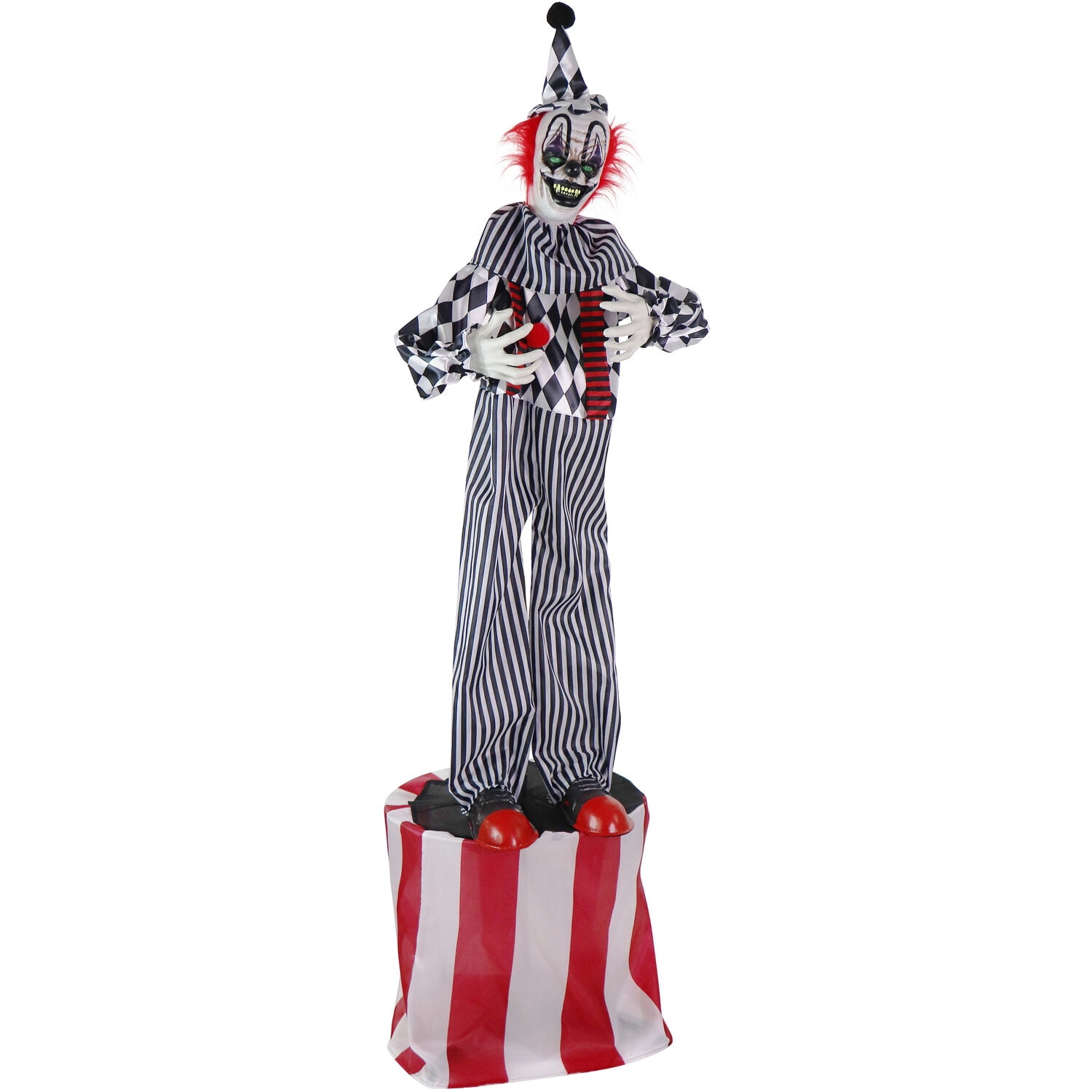 Haunted Hill Farm 6 ft Animatronic Talking Clown on a Stage with Movement and Light-Up Eyes for Scary Halloween Decoration, HHCLOWN-31FLSA