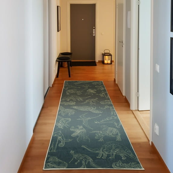 Jurassic Decorative Rug, Arrangement of Various Dinosaurs Illustrations Skeleton Biology Historic, Quality Carpet for Bedroom Dorm and Living Room, 6 Sizes, Dark Teal, by Ambesonne