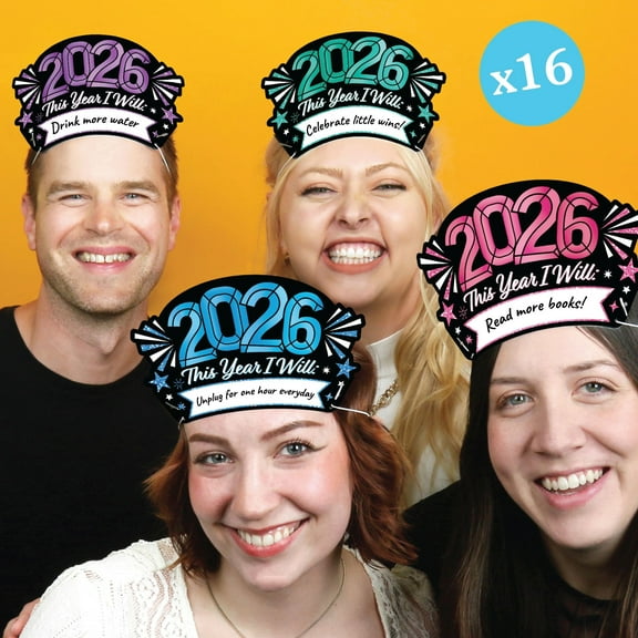 Big Dot of Happiness Colorful New Year Party Headbands, 2026 Resolution Party Hats and Games, 2026 NYE Party Decorations, Blue, Green, Pink, Purple, Set of 16