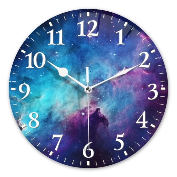 Non-Ticking Silent Wall Clocks Battery Operated Personalized Decor Clock for Living Room,Bedroom-Amazing Nebula In The Galaxy With Blue And Purple Colors(10inch)