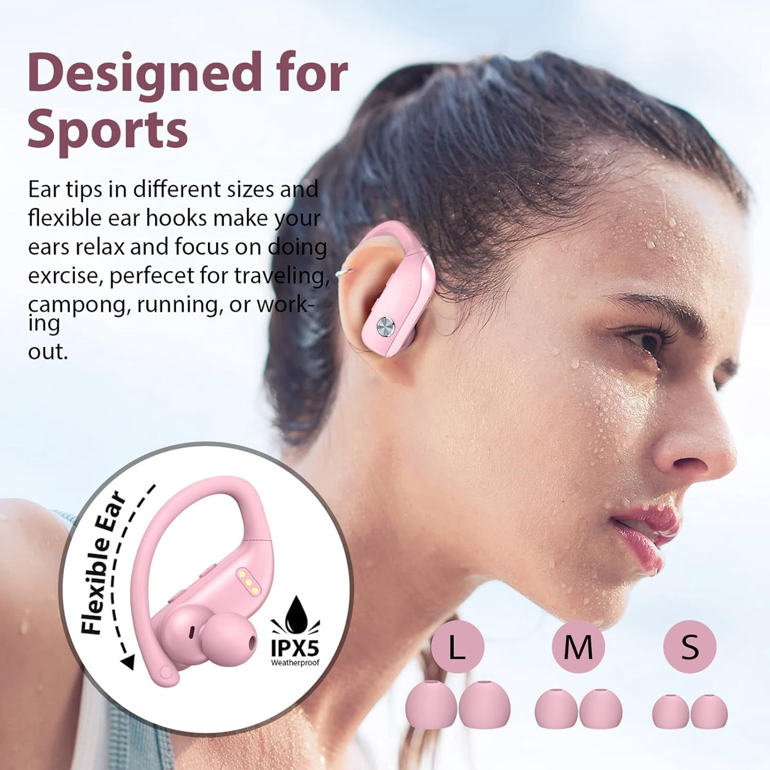 Wireless Earbuds Bluetooth Headphones 48hrs Play Back Sport Earphones with LED Display Over-Ear Buds with Earhooks Built-in Mic Headset for Workout
