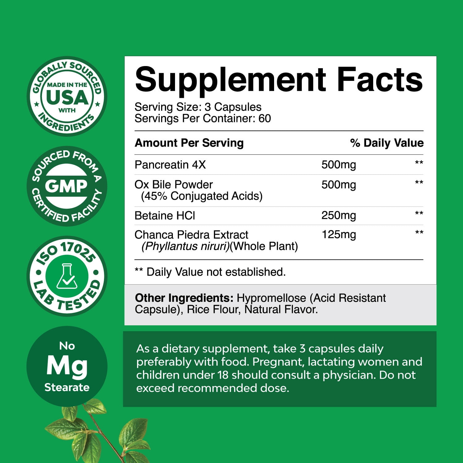 Natures Craft Gallbladder Support Digestive Enzymes with Purified Bile Salts & Pancreatin, 180 Caps
