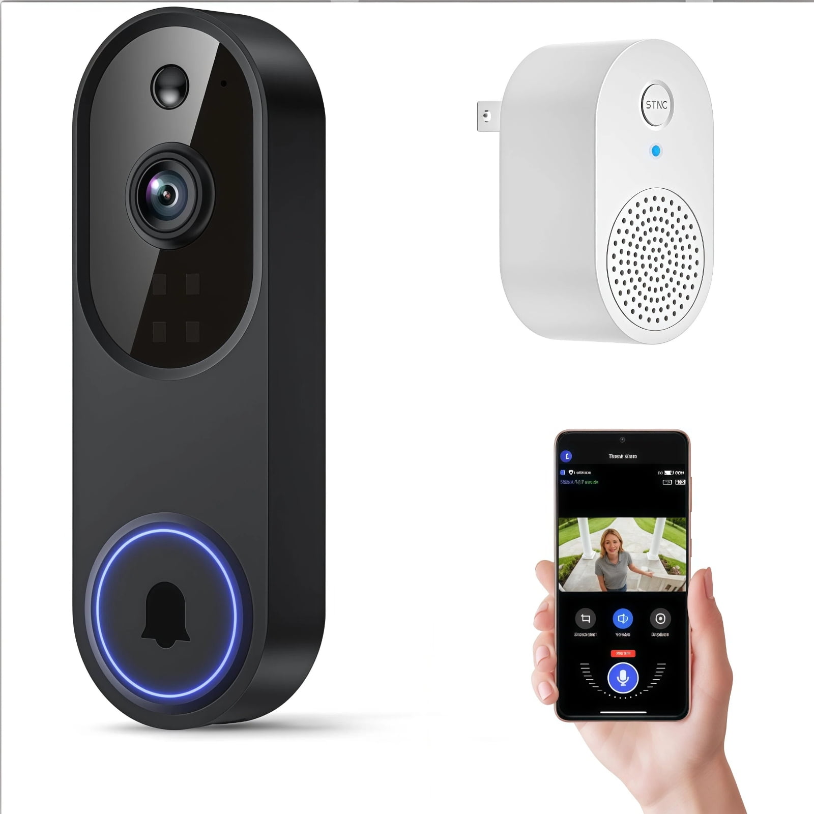 1080P Wireless Video Doorbell Camera, 2-Way Audio, Night Vision, AI Motion Detection, 2.4GHz Wi-Fi