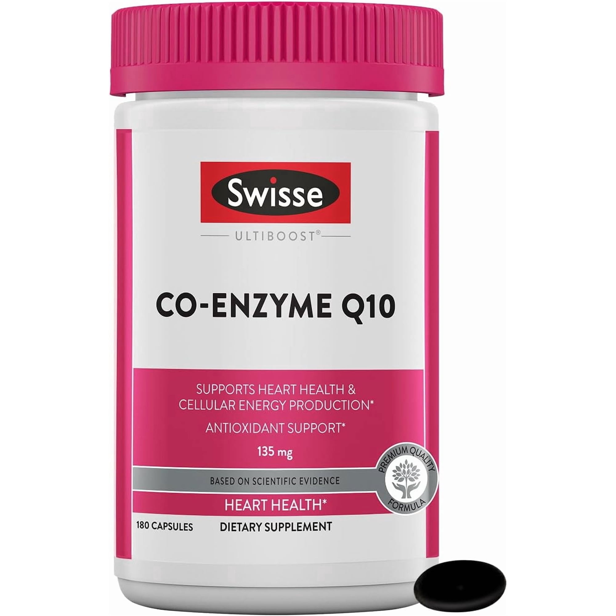 Swisse Co-Enzyme Q10 Dietary Supplement, Supports Heart Health & Cellular Energy Production, 180 Capsules