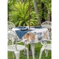 thumbnail image 2 of Outdoor Tablecloth with Umbrella Hole and Zipper, Orange Blue Fall Round Table Cloth 60 Inch Waterproof Tablecloth, Thanksgiving Floral Botanical Picnic Table Cover for Patio Camping, 2 of 7