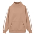 thumbnail image 6 of BODOAO Womens Mock Neck Sweatshirt Long Sleeve Pullover with Contrast Sleeve Stripes and Kangaroo Pocket Relaxed Fit Casual Sporty Top for Fall Winter Outfits Khaki 2XL, 6 of 6