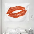thumbnail image 1 of Kiss Tapestry, Print of Red Lips Kiss Mark on White Background Seductive Trace with Grunge Display, Wall Hanging for Bedroom Living Room Dorm Decor, 80W X 60L Inches, White Red, by Ambesonne, 1 of 2