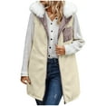 thumbnail image 6 of Dazajoo Womens Long Puffer Vest Sherpa Lined Sleeveless Zip Up Hooded Jackets Casual Trendy Winter Warm Faux Fur Hood Vests,Purple,M, 6 of 10