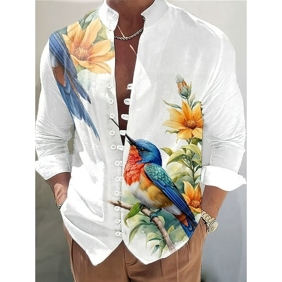 Long Sleeve Button Down Shirts for Men Vintage- Spring Fall V-Neck Casual Button Up Shirt Men White XL
