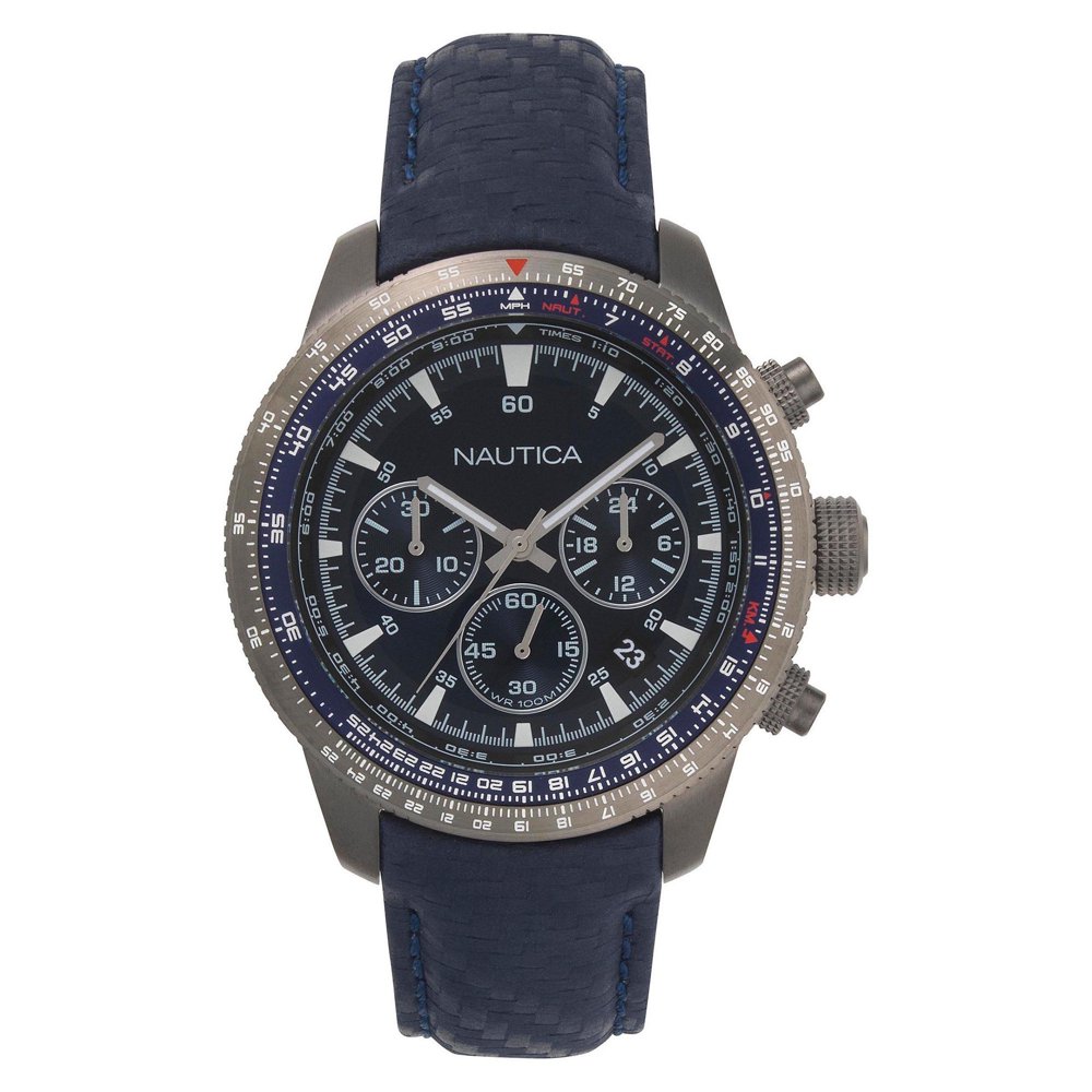 Nautica Nautica Men's 50mm Blue Leather Band Steel Case Quartz Analog