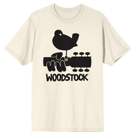Woodstock Bird On Guitar Crew Neck Short Sleeve Natural Men's T-shirt
-Medium