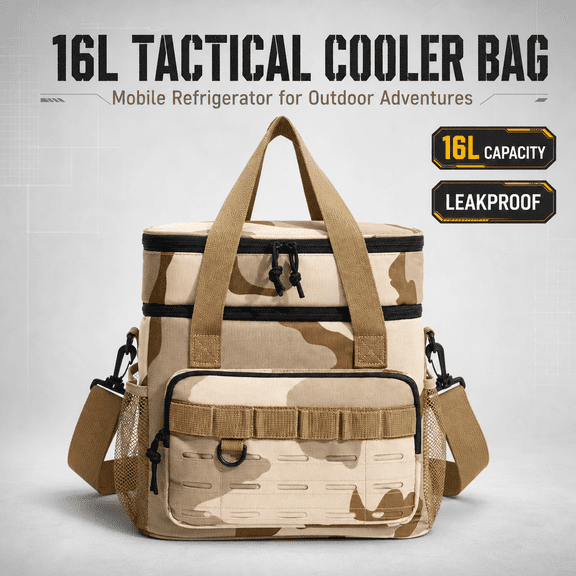 Doulami Cooler Bag, 16L Tactical Tackle Box Cooler, Insulated Leakproof with Pockets, Wet/Dry for Fishing Camping