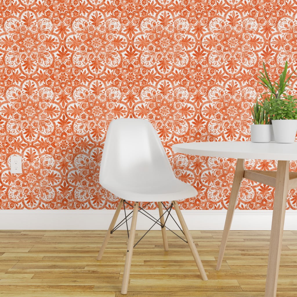 Peel-and-Stick Removable Wallpaper Tile White Orange Halloween And