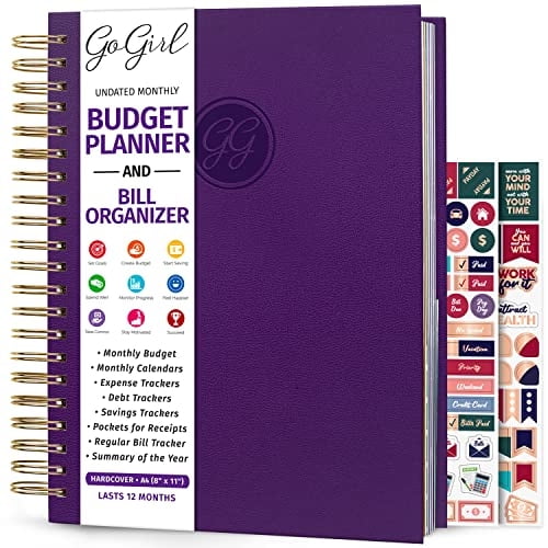 Organizador presupuesto y facturas GoGirl: libro financiero mensual - A4, dura 1 año, morado