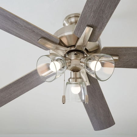 BETTER HOMES & GARDENS 52″ NICKEL TRANSITIONAL CEILING FAN, 5 REVERSIBLE BLADE, 3 LED BULBS INCLUDED