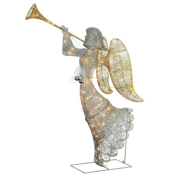 48 in. Silver Sisal Angel with 70 Cool White LED Lights