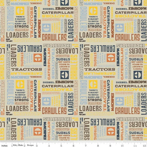 Vintage Caterpillar® Text Sand Cotton Fabric