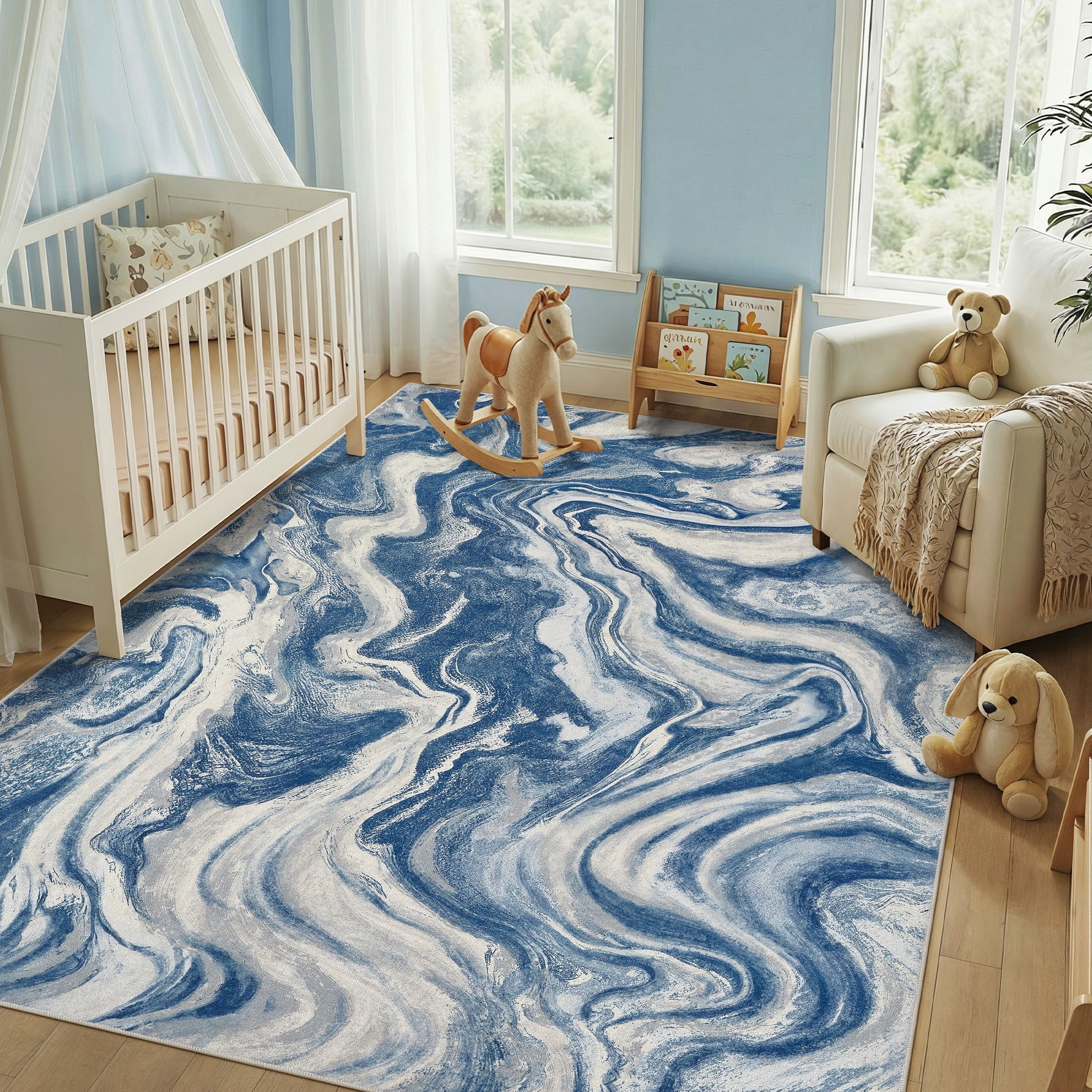 UERMEI 6'x9' Washable Area Rugs for Living Room, Washable Non-slip Soft Indoor Modern Boho Rug for Bedroom Dining Room Office Home Decor Carpet,Sky Blue
