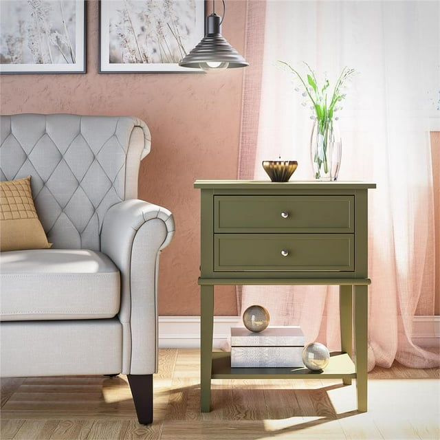 Ameriwood Home Franklin Table d'Appoint avec 2 Tiroirs en Vert Olive