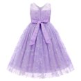 thumbnail image 2 of IBTOM CASTLE Flower Girls Dress for Wedding Round Neck Sleeveless Floral Embroidered Ruffle Tulle Dress Birthday Party Princess Pageant Gown with Bowknot 13-14 Years Purple, 2 of 7