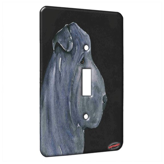 KuzmarK™ Single Gang Toggle Switch Wall Plate - Blue Chinese Shar Pei on Black Dog Art by Denise Every