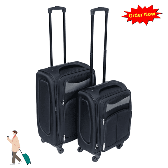 Tcbosik 2-Piece Set (20", 24"), Softside Luggage with Wheels, Lightweight Travel Suitcase, Black