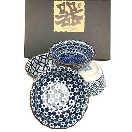 - Made in Japan Blue Multi Pattern Glazed Ceramic Sauce Condiment Appetizer Dipping Bowl Set Serves Four Great Gift Housewarming Asian Living Home Decor Kitchen Accessory Serving Dishware