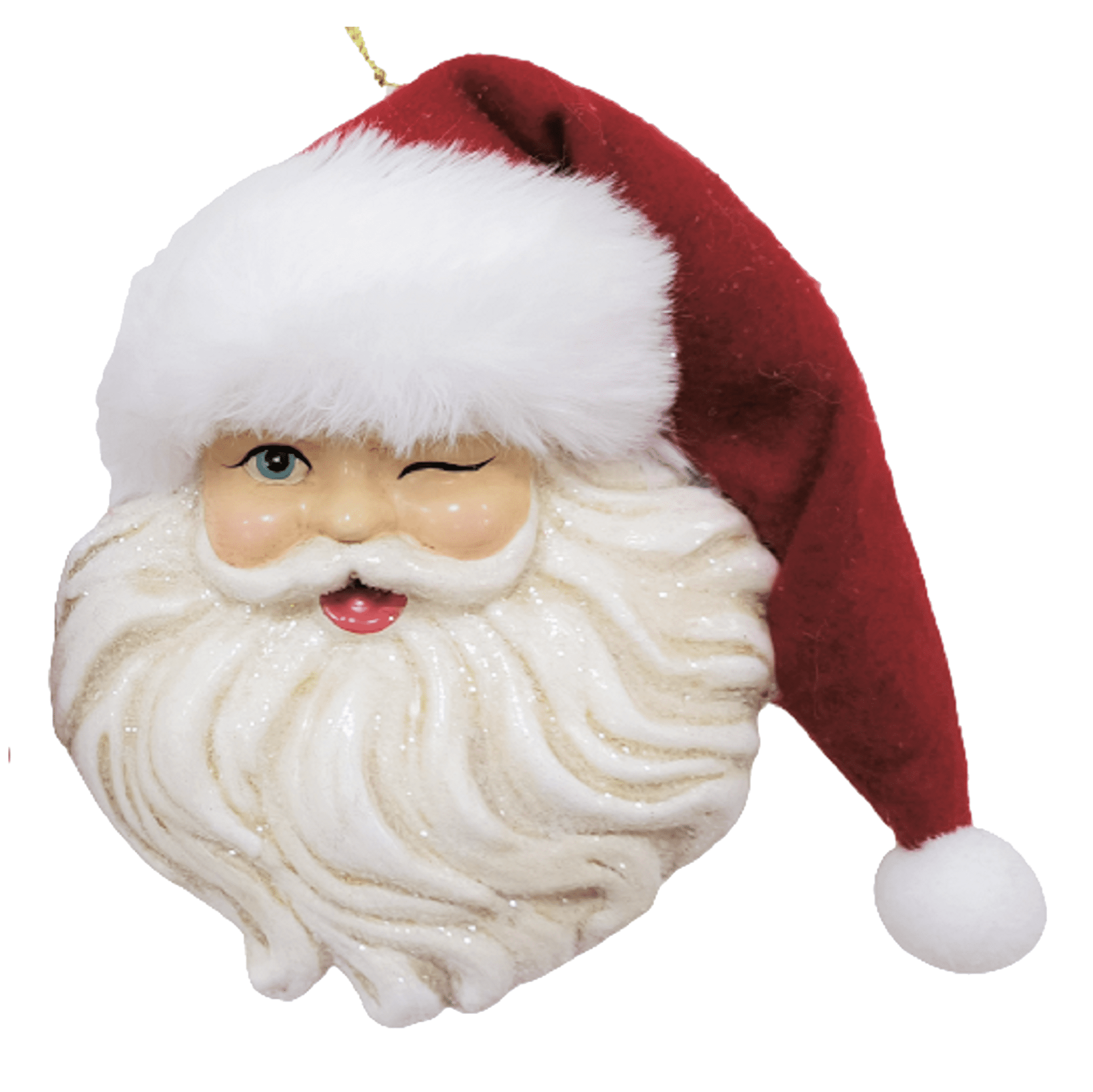 Holiday Time 5" H Red Hat Santa Face Ornament. Holly Holiday Theme. Red & White Color.