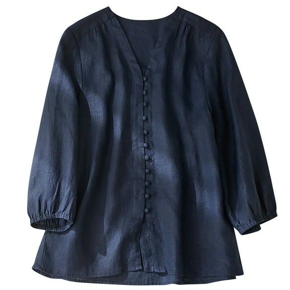Oalirro Navy Womens Long Sleeve Tops Dressy Casual Fall V Neck Solid Womens Dressy Casual Tops