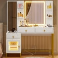 thumbnail image 4 of Amuzer Makeup Vanity Table with Lighted Mirror, Modern Vanity Desk with Drawers and LED Light, White, 4 of 7