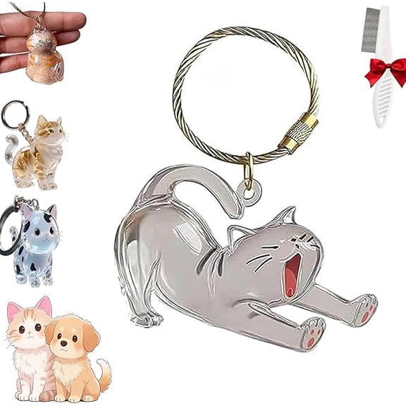 Pet Hair Memorial Capsule Keychain, Transparent Pet Fur & Whisker Keepsake Charm, Hair Storage Bottle Pendant for Cat Lover