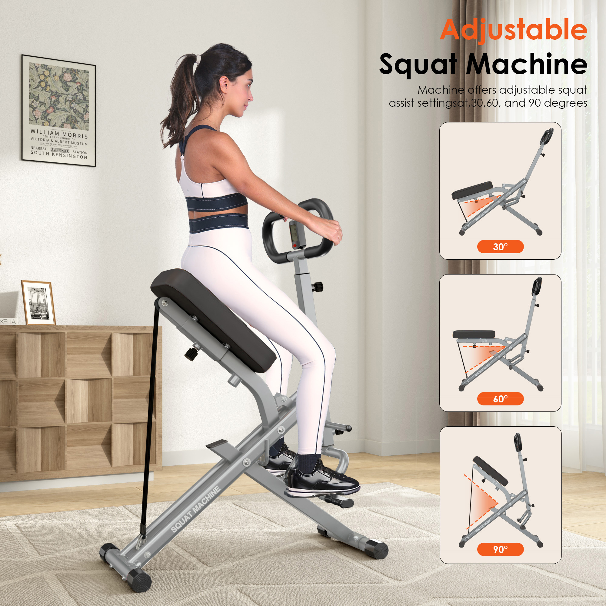 Squat Machine Rowing Machines for Home, Foldable Fitness Rowing Machine Row, Ride Squat Machine with Adjustable 2 Resistance Bands for Workout Exercise, 330 lbs Weight Capacity, Black + Silver