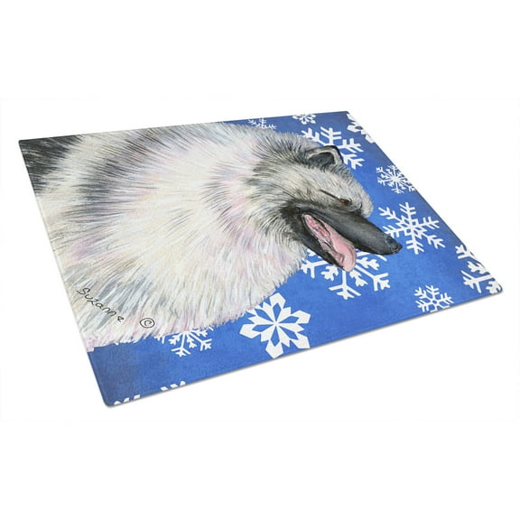Caroline's Treasures Keeshond Winter Snowflakes Holiday Glass Cutting Board Large