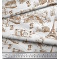 thumbnail image 3 of Soimoi Velvet Fabric Eiffel Tower,Train & Bicycle Transport Print Fabric by The Yard 58 Inch Wide, 3 of 3