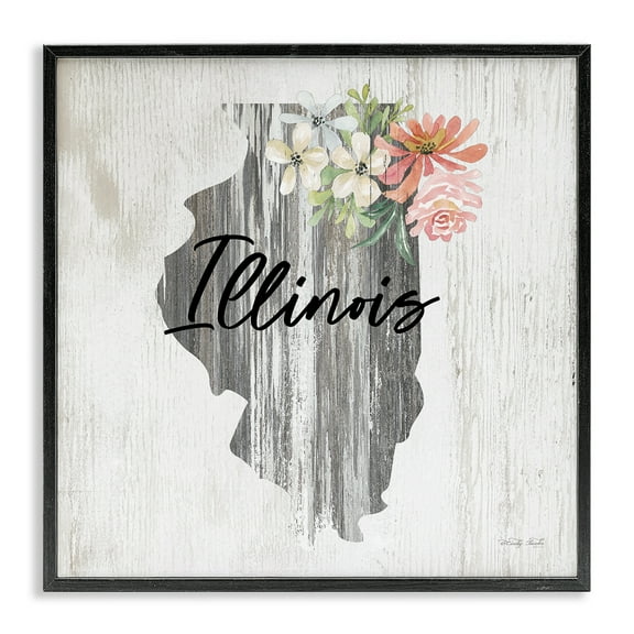 Stupell Industries Shabby Chic Illinois Botanical & Floral Painting Black Framed Art Print Wall Art, 12 x 12