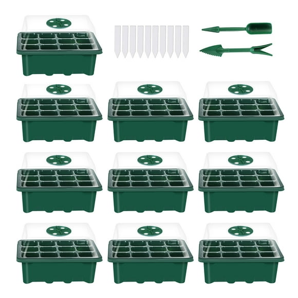 10 Set Seed Trays Seedling Starter Tray (12 Cells per Tray)with Adjustable Dome Lids and