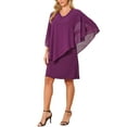 thumbnail image 4 of INSPIRE CHIC Women's Fall Dresses 3/4 Sleeve V Neck Chiffon Cape Overlay Knee Length Pencil Dress M Dark Purple, 4 of 6