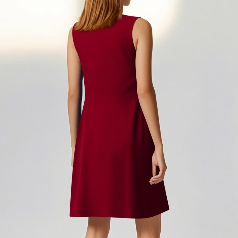 UoCefik Women's V Neck Front Knotted Sleeveless Tank Dress Summer Solid  Casual A Line Dress Deep Red XXL - Walmart.com