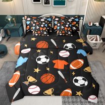 jejeloiu American Rugby 7-Piece Twin Bedding Sets,Football Basketball Sport Bedding Comforter Set,Boy Ball Game Sheet Sets For Girls,Breathable Home Decor Reversible
