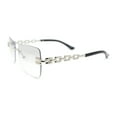 thumbnail image 3 of Mens Rimless Luxury Metal Jewel Chain Link Arm Fashion Sunglasses Silver - Clear Mirror, 3 of 4