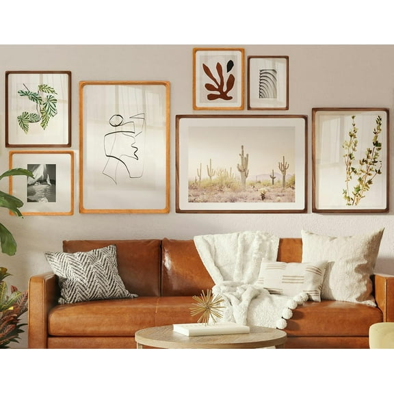 12x16 Picture Frame with Mat for 8.5x11, Natural Walnut Wood Handcrafted Rounded Corner with Plexiglass, Vertical or Horizontal Display Photo Document Gallery Poster Wall Mounting Frame